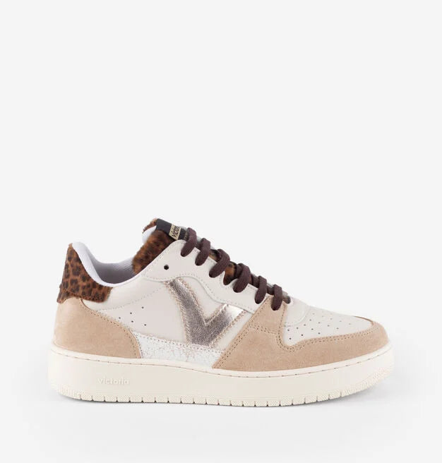 Victoria : baskets ado Taupe à semelle épaisse V/doré & léopard — 36