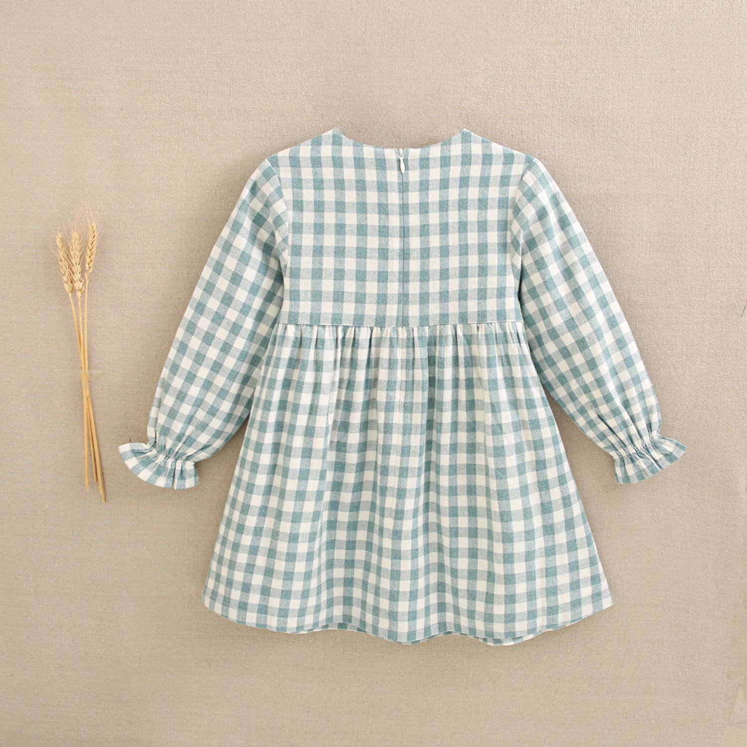 Robe en flanelle à carreaux vichy vert d'eau avec nœud 3