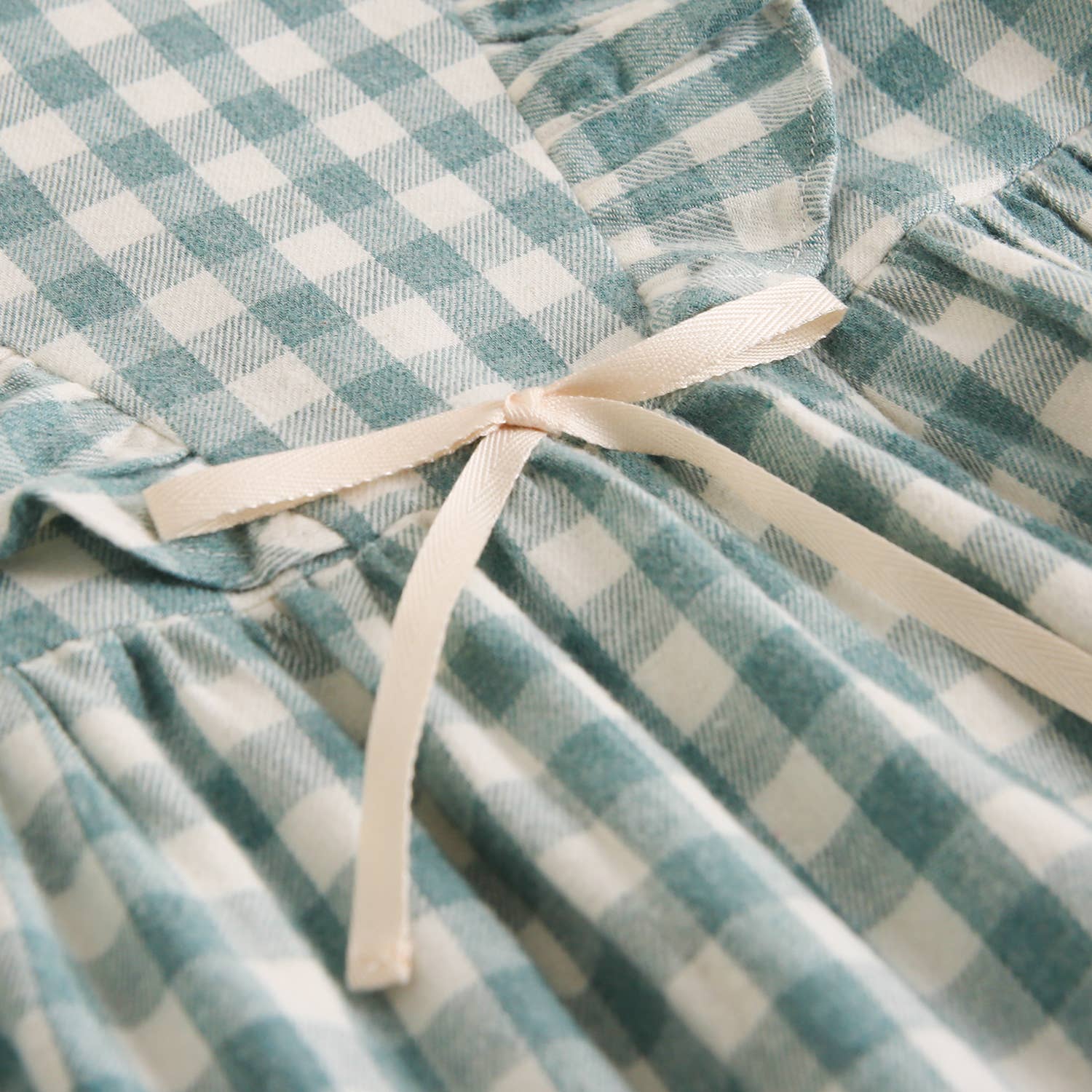 Robe en flanelle à carreaux vichy vert d'eau avec nœud 4