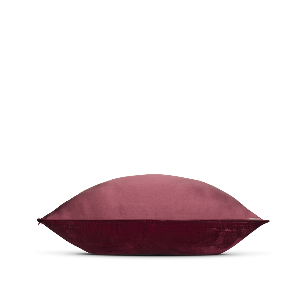 Taie d'Oreiller Bi-face Soie et Velours — 65x65 / Bordeaux
