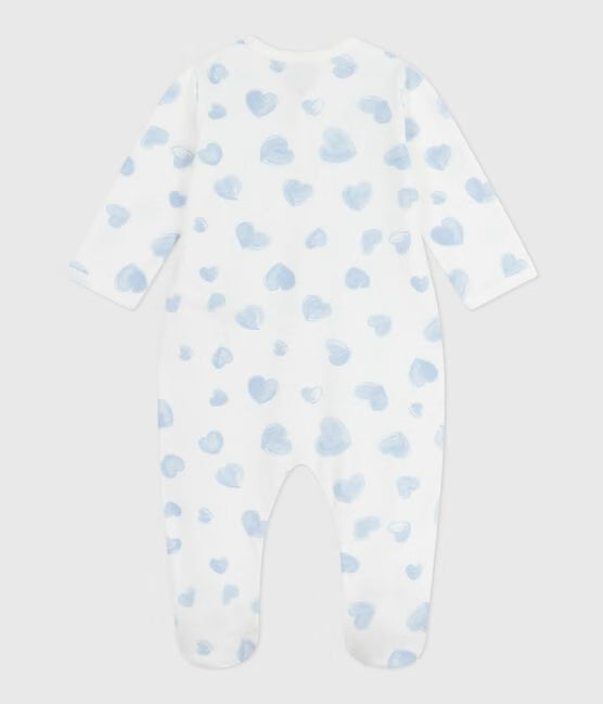 Pyjama bébé en molleton gratté à col imprimé cœurs Bleu 🩵 — 1 mois
