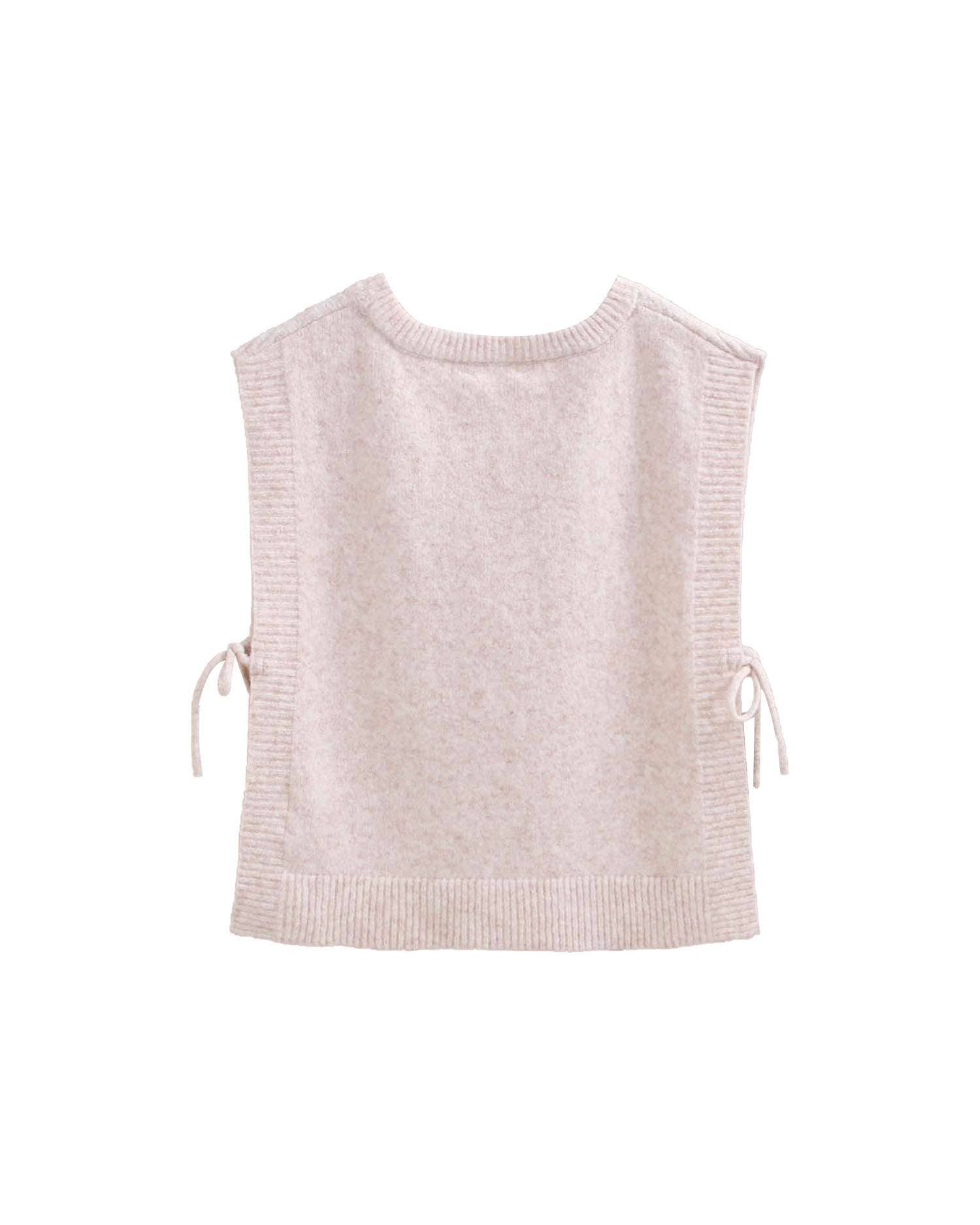 Gilet en tricot beige pour fille avec liens — 6 ans