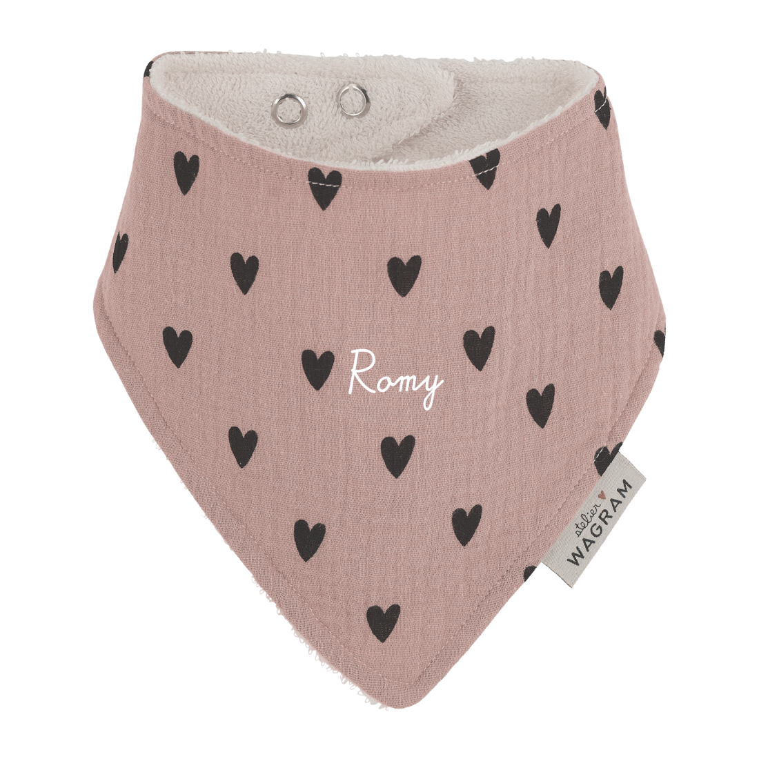 Bavoir Bandana gaze coeurs rose 4