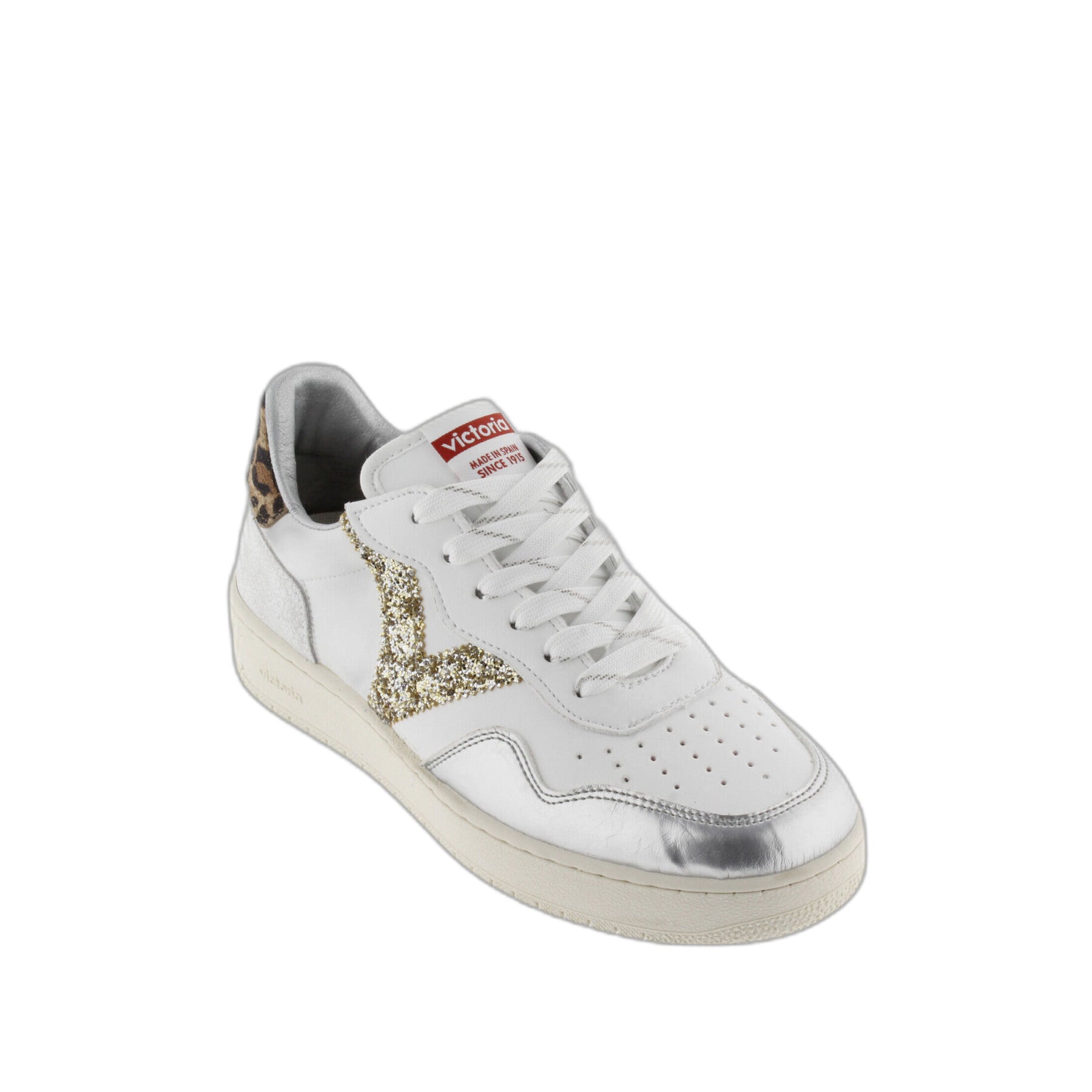 Victoria : baskets ado Plata V/paillettes dorées talon léopard semelle épaisse — 36