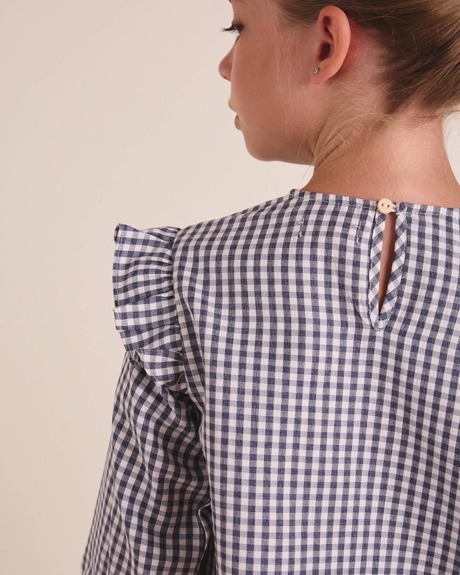 Blouse à manches longues à carreaux bleu et blanc Vichy pour fille 9