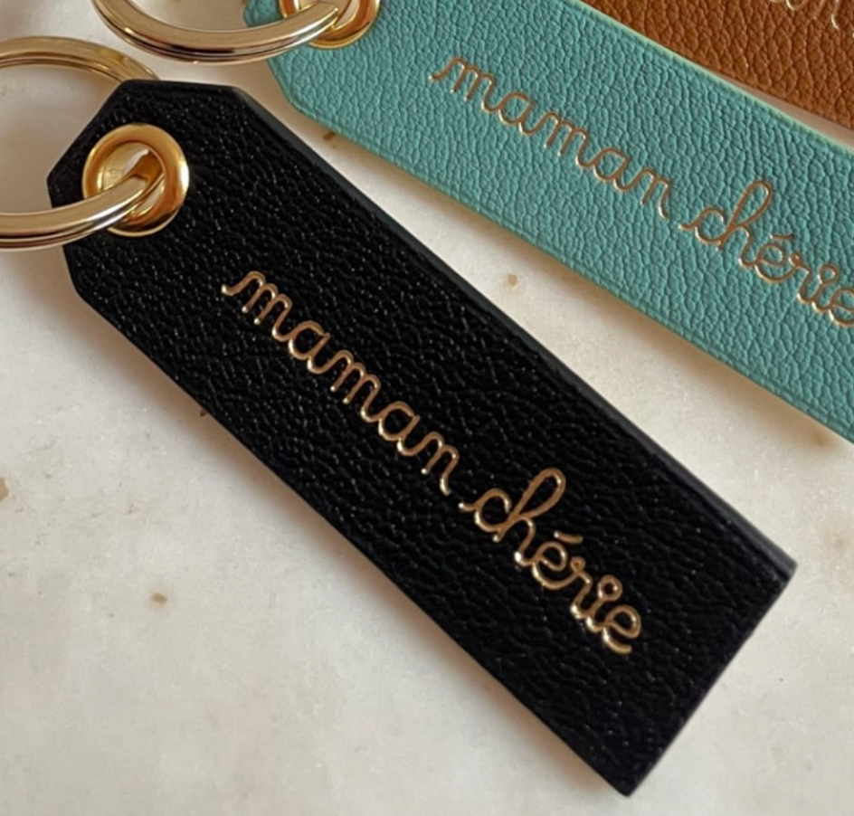 Porte clés en cuir "MAMAN CHERIE" — Noir