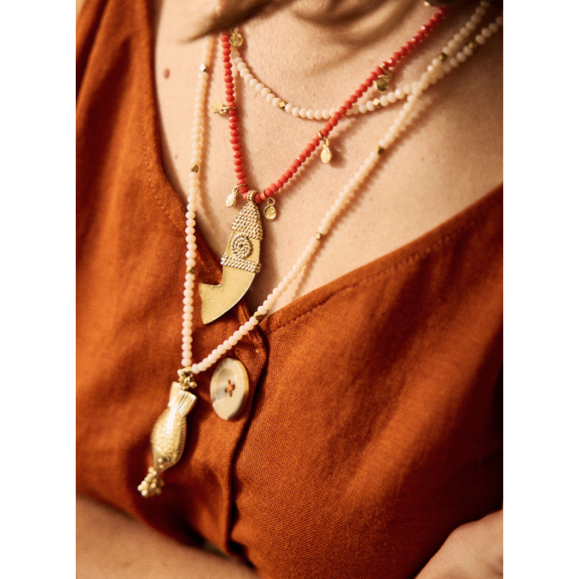 Collier doré et ivoire poisson - 3