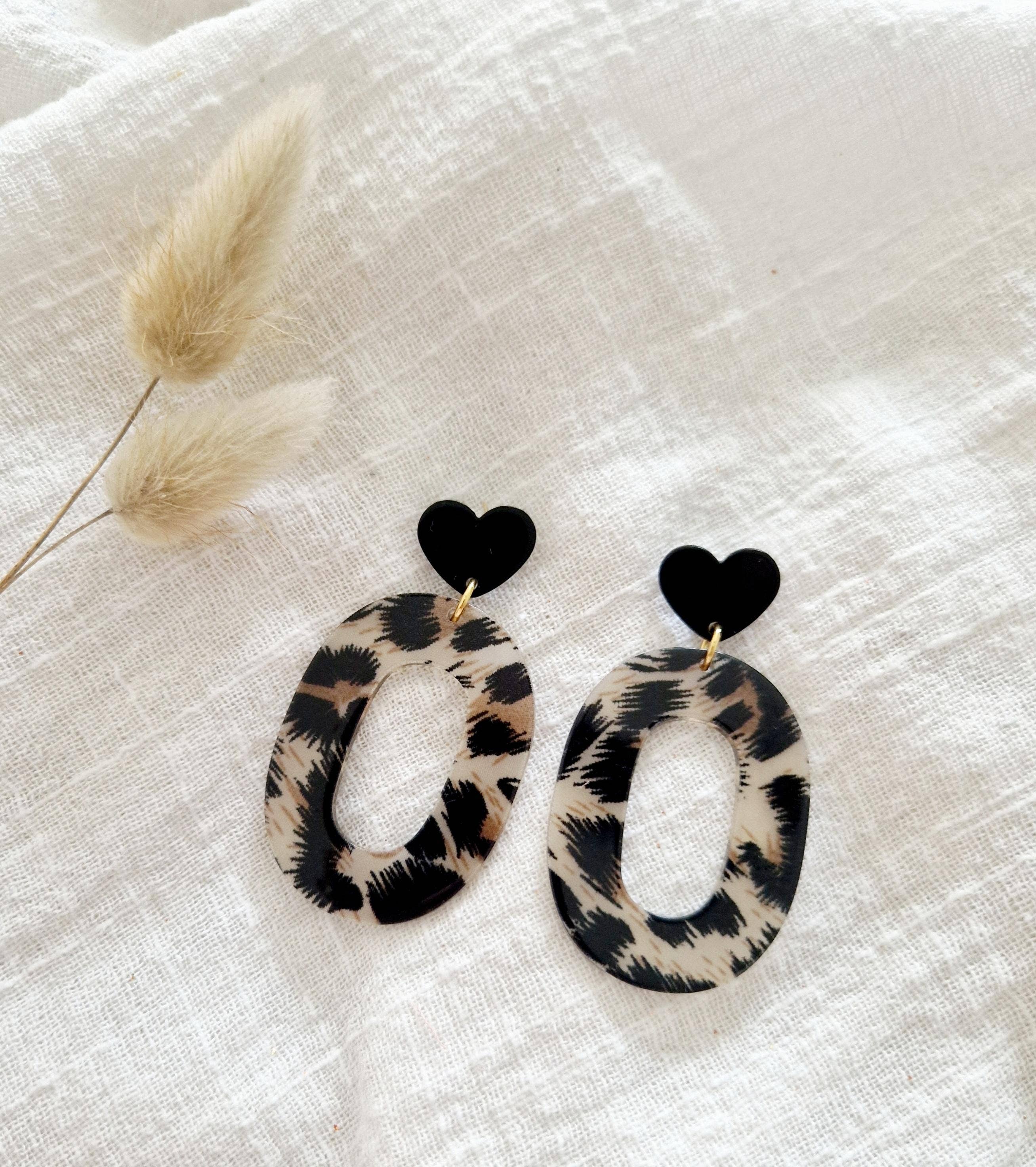 Boucles d'oreilles Ovale Graou/coeur noir