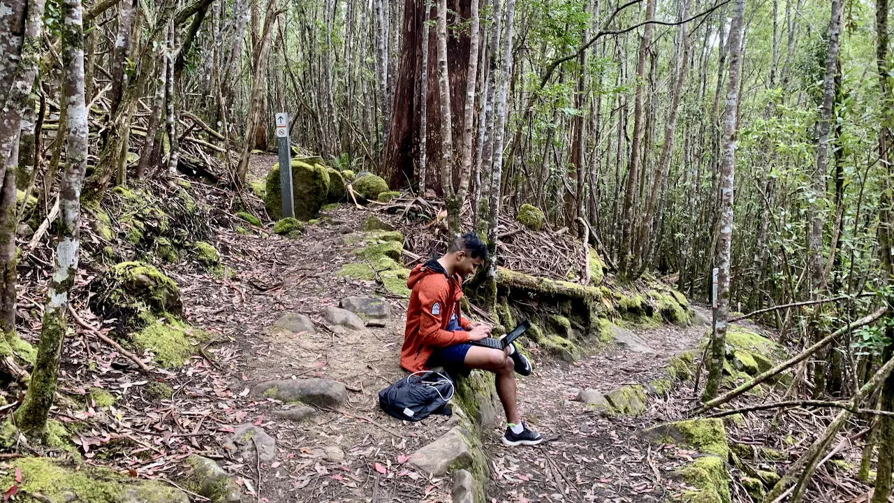 Giving a presentation during my Hike in Mount Wellington, Tasmania