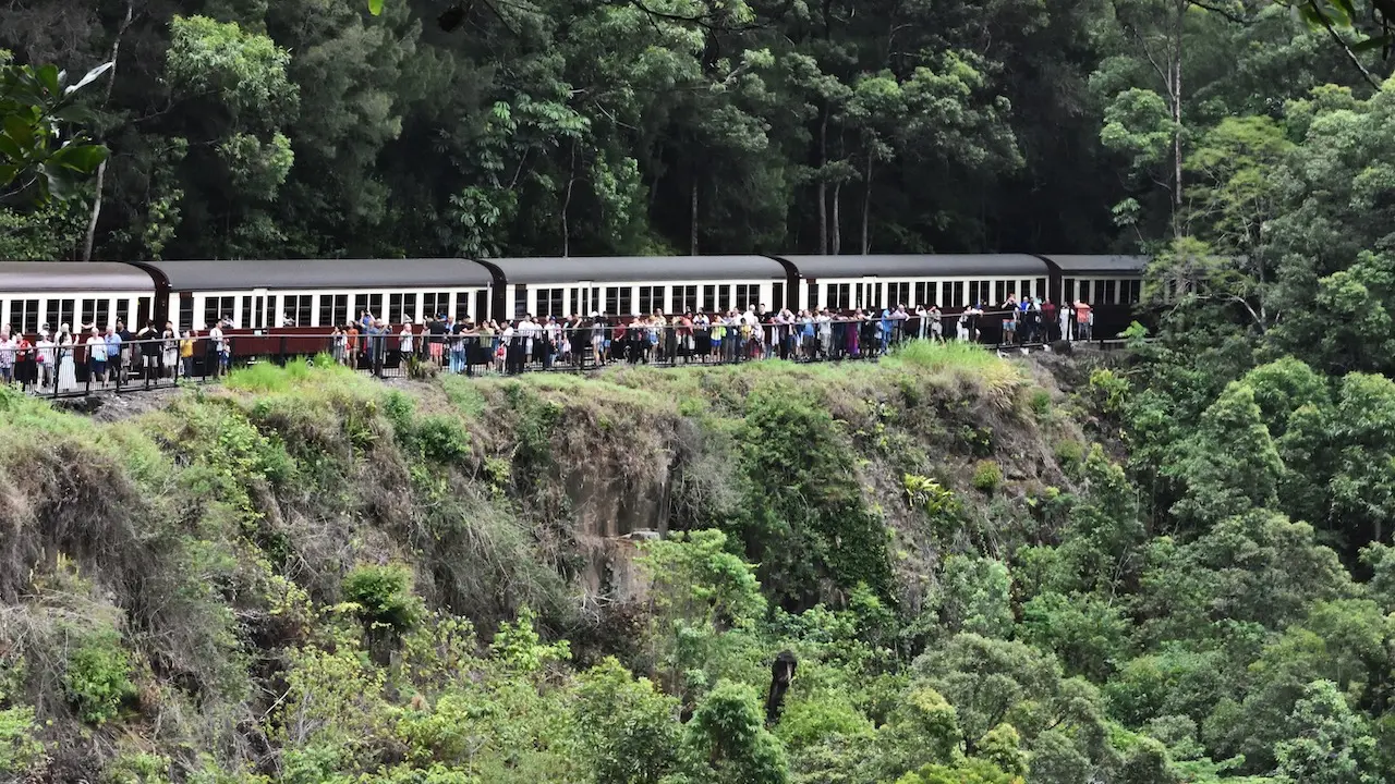 Tourists taking a glance at Barron Falls