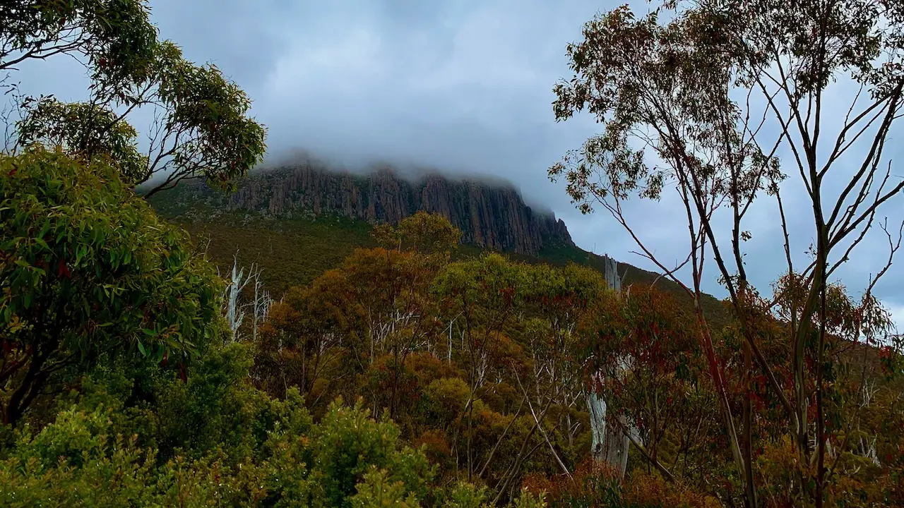 Kunanyi Summit covered in Clouds as seen from Sphinx Rocks