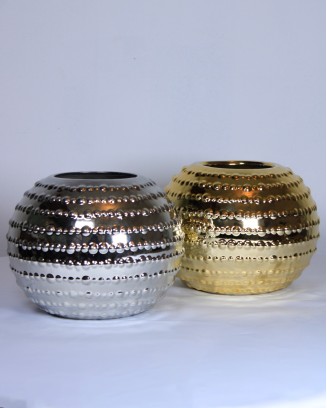 Base cerámica polimnia de 18cm de altura, oro y plata.