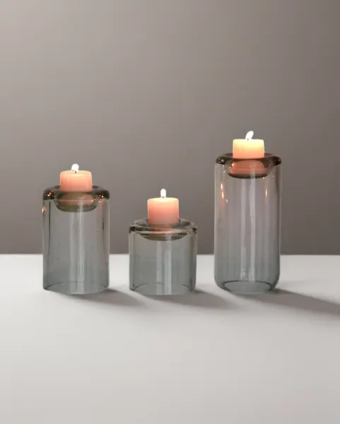 Set Portavelas vidrio soplado, incluye las 3 piezas