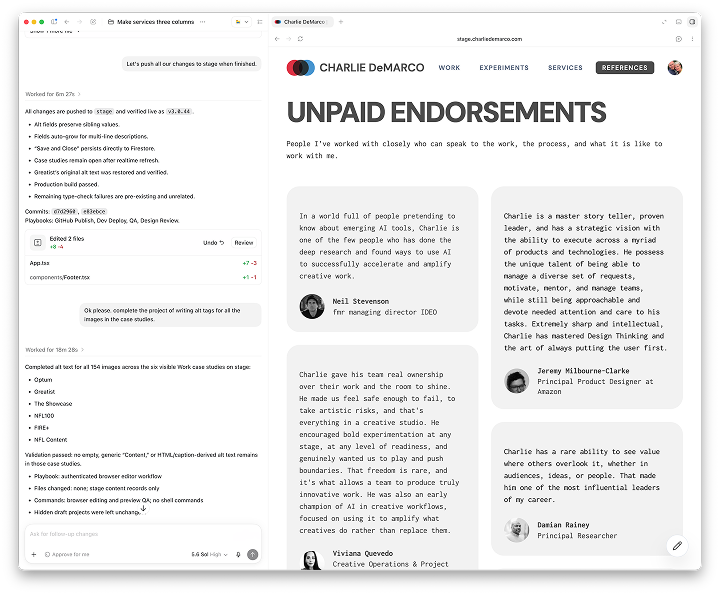 OpenAI Codex interface working on this site