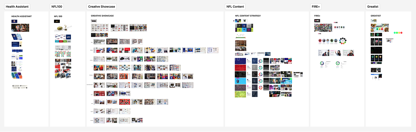 A screen shot of a Figma project with all the images used in the case studies for this site.
