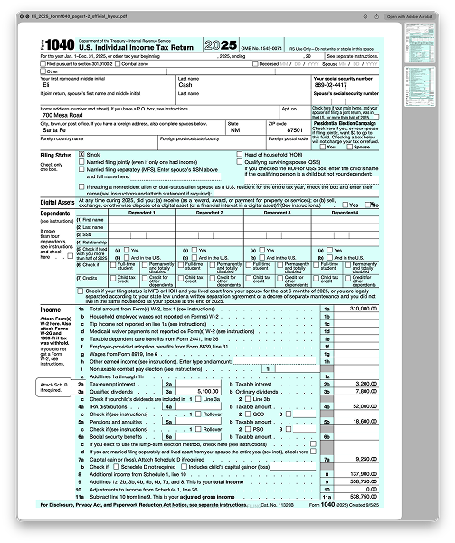 Mock 1040 Form
