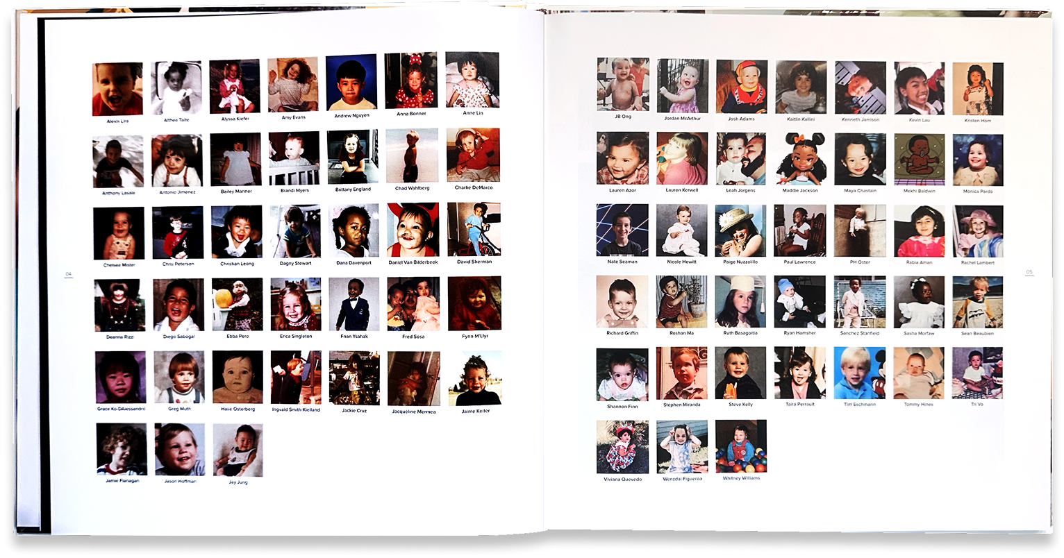 Final contributor spread presents two more grids of team portraits from across the creative organization.