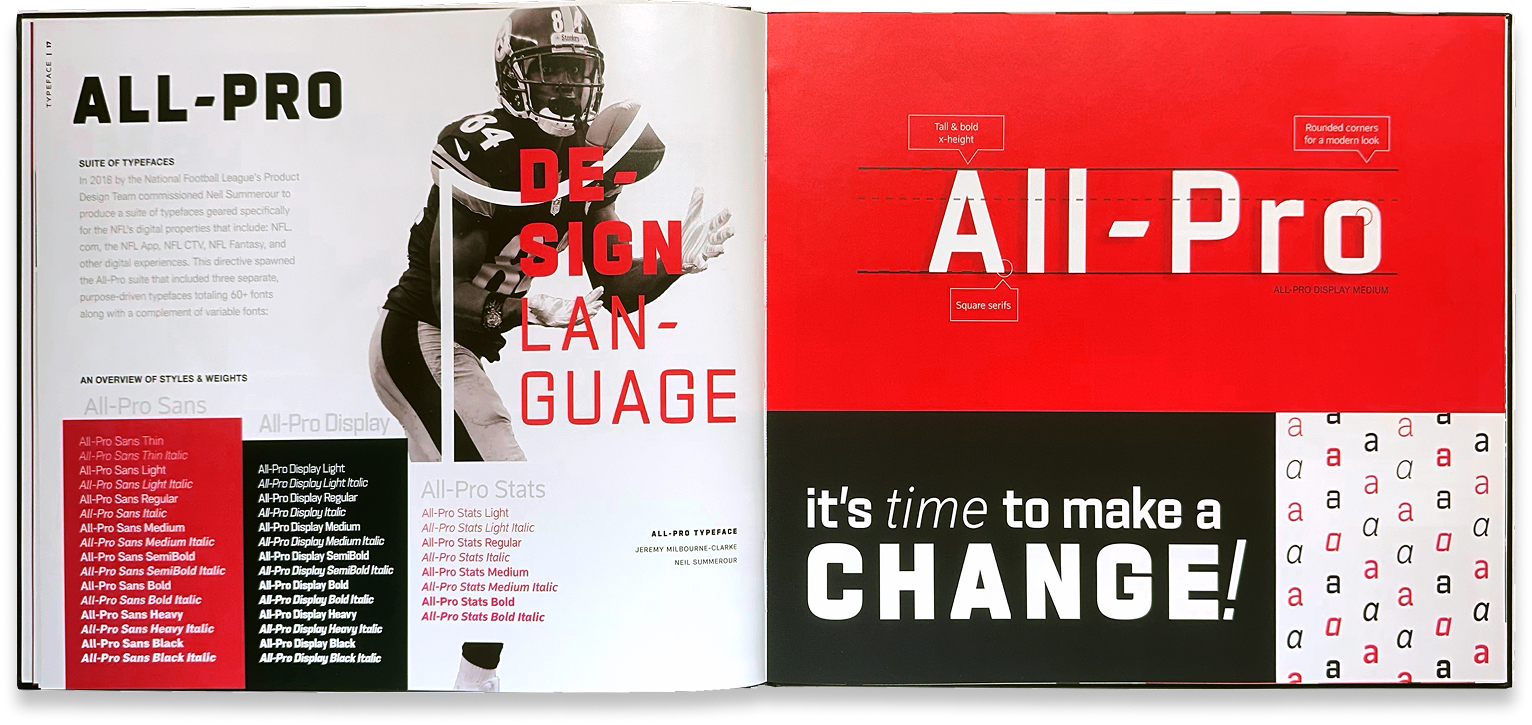All-Pro employee campaign spread uses bold red, black, and white typography around the message “It’s time to make a change.”