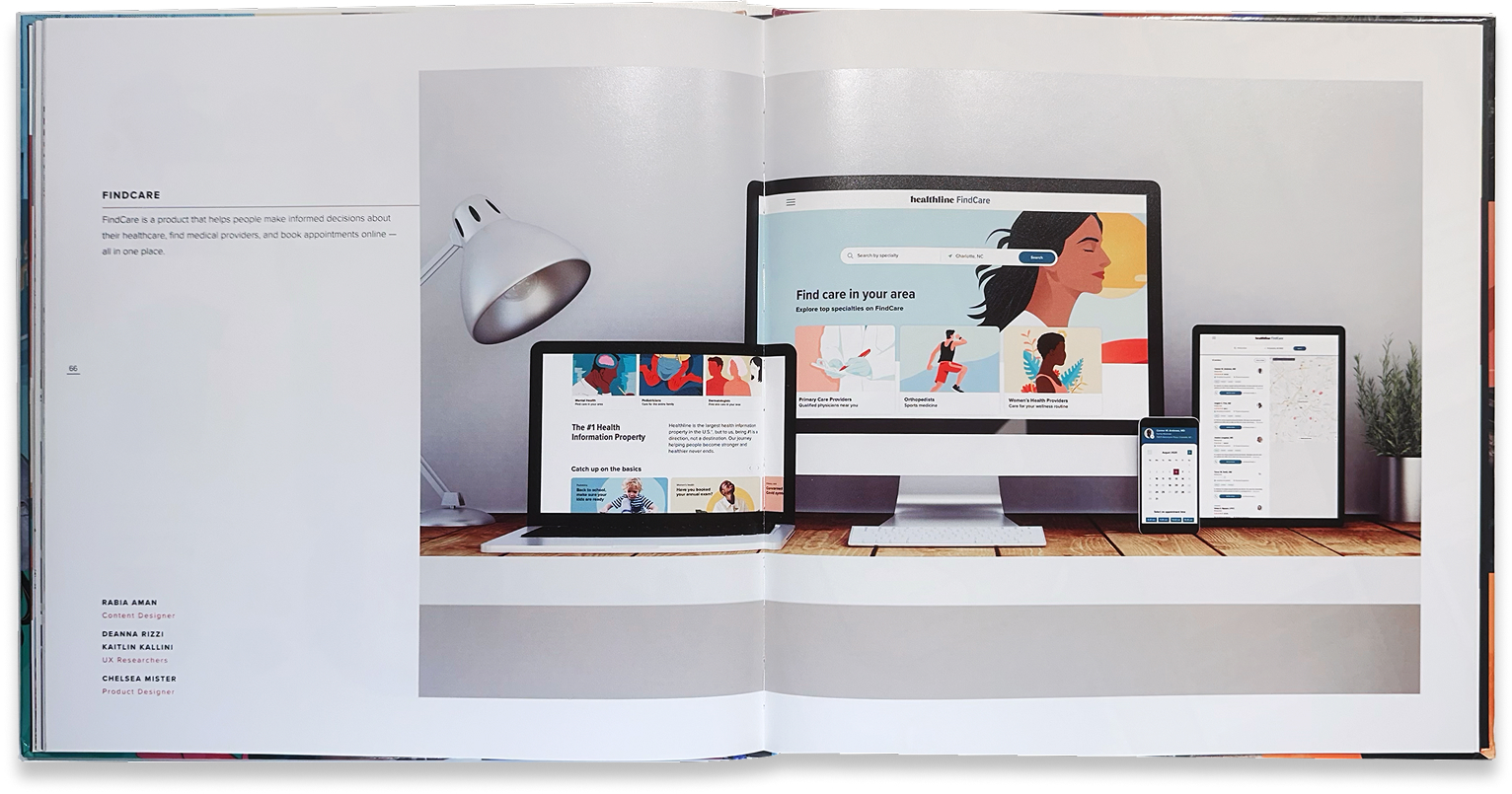 Responsive Healthline product design shown across desktop, tablet, and mobile screens.