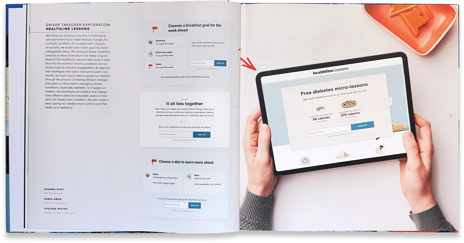 Account onboarding and sign-in flow shown as diagrams alongside the finished tablet interface.