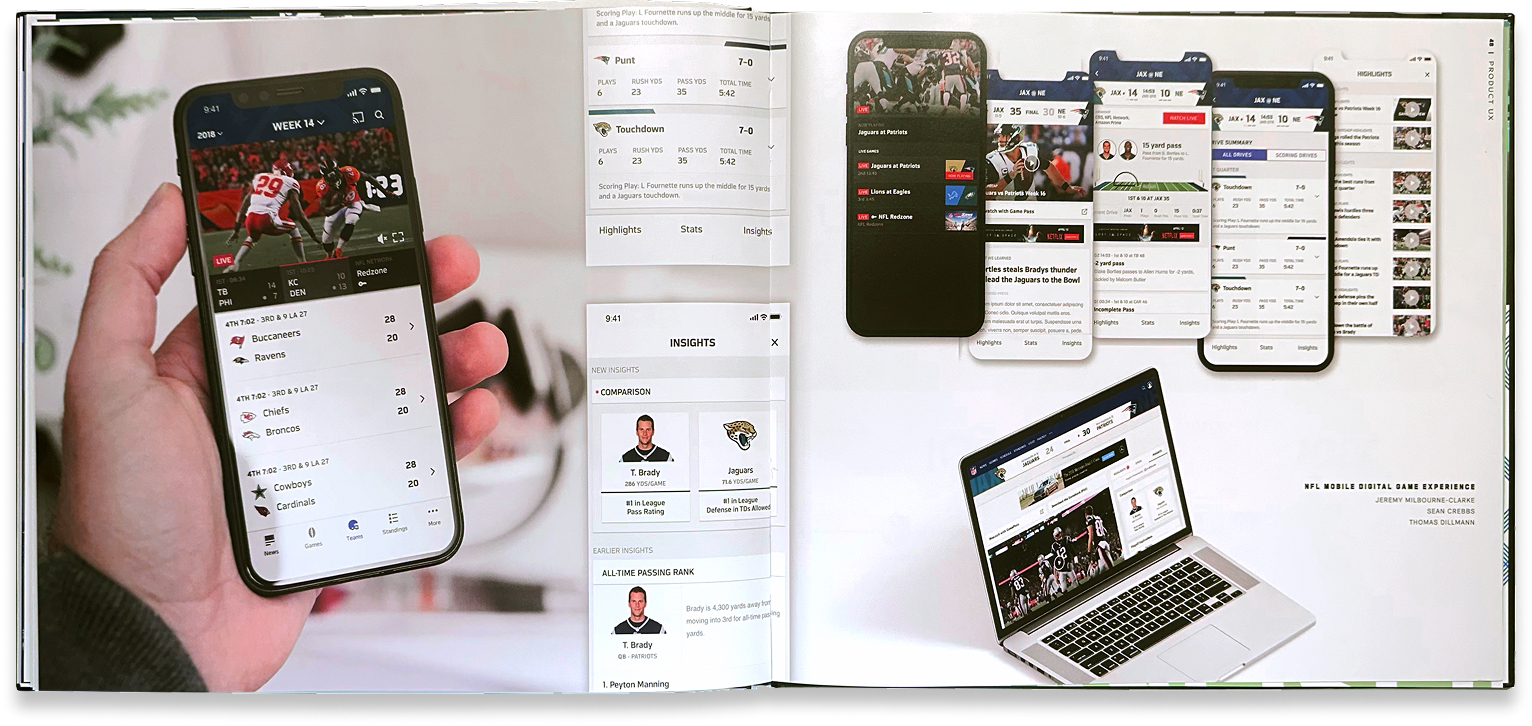 Fantasy-sports product system shown across mobile roster, matchup, and desktop dashboard screens.