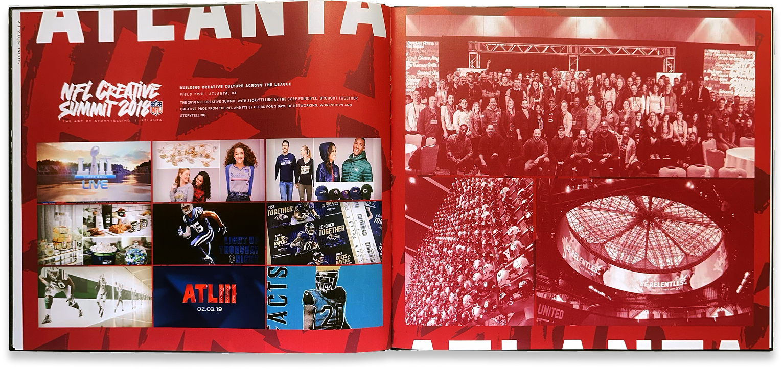 Red NFL Combine Summit spread captures the Atlanta event environment, signage, and a packed audience.
