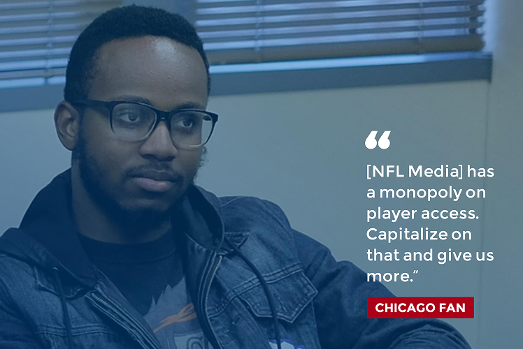 Fan-research portrait accompanies a quote urging NFL Media to use its unique player access more effectively.