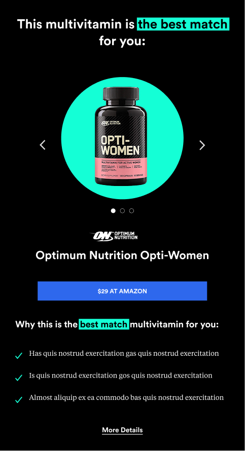 Greatist mobile recommendation rating Optimum Nutrition Opti-Women as a great match.