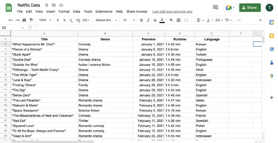 google-sheet-netflix-data