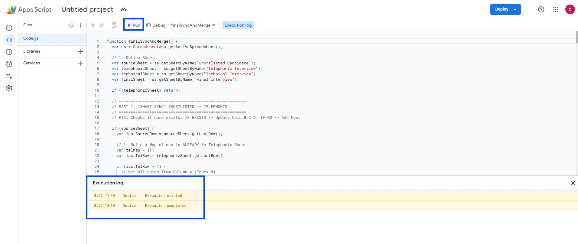 Execution of the Apps Script