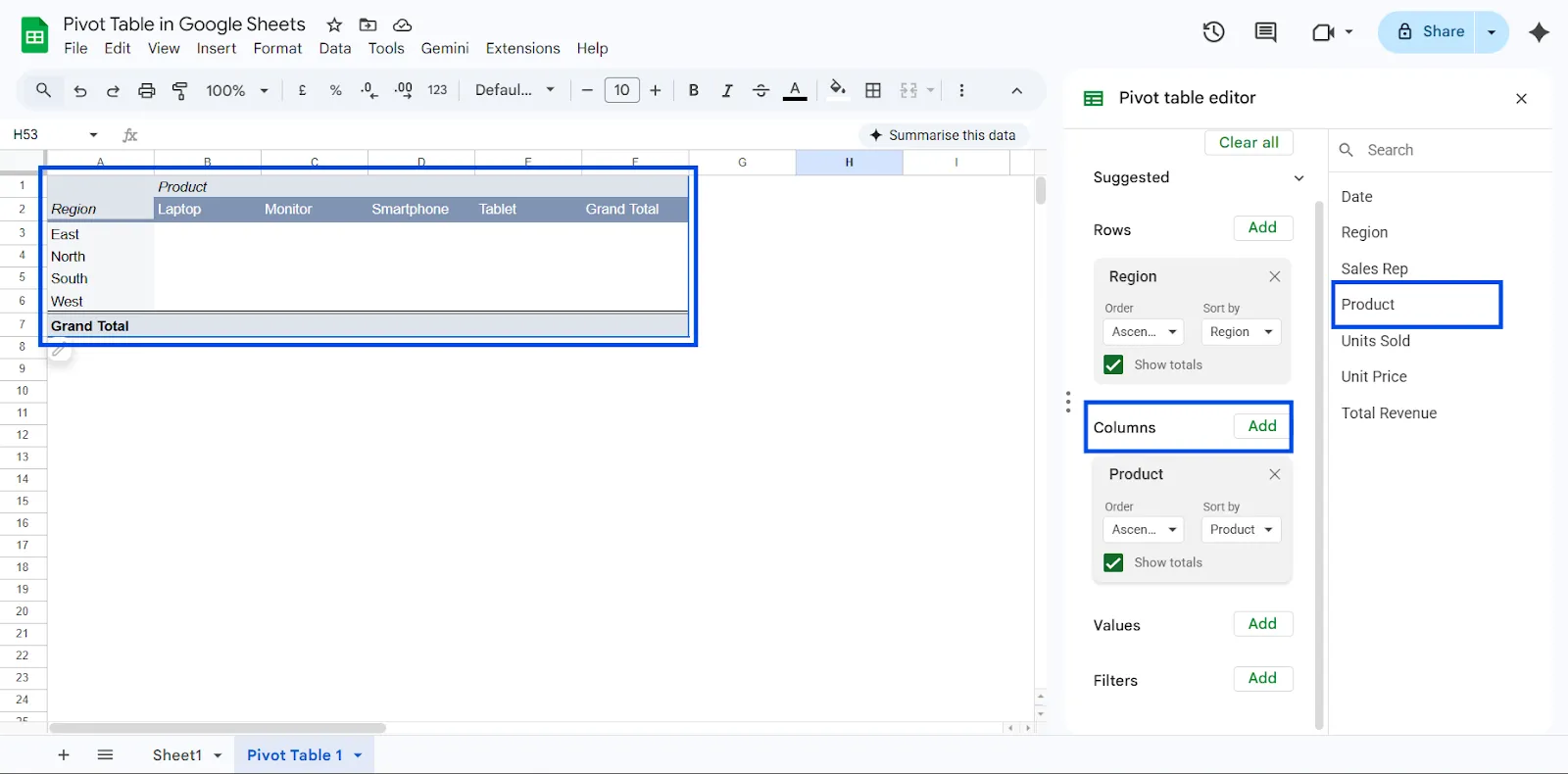 Understanding Columns in Pivot Table