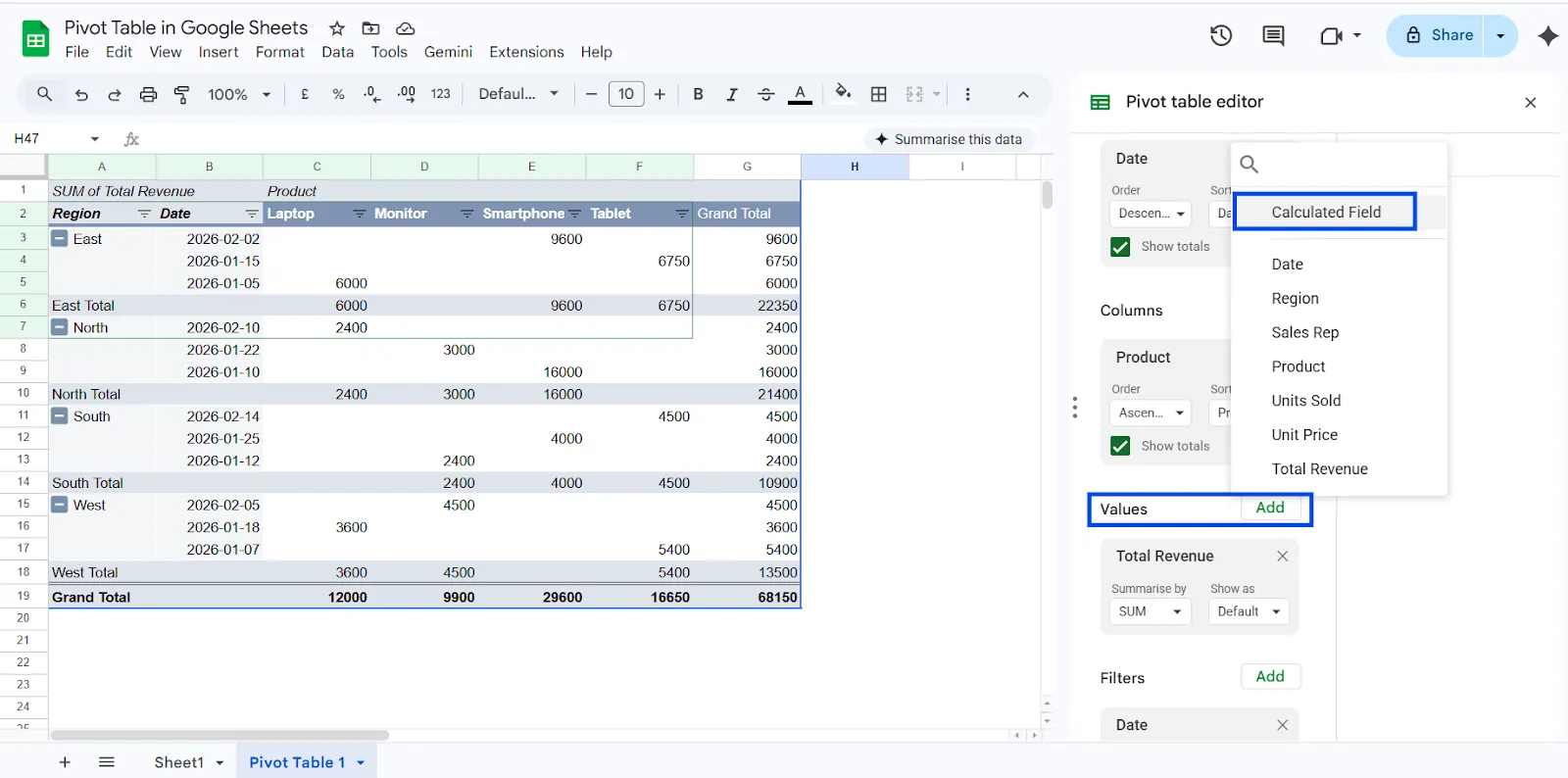 Calculated Field in Pivot Table