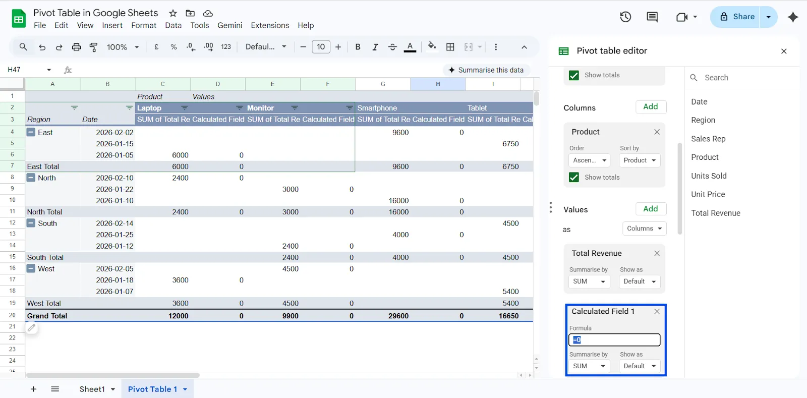 Using Calculated Field in Pivot Table