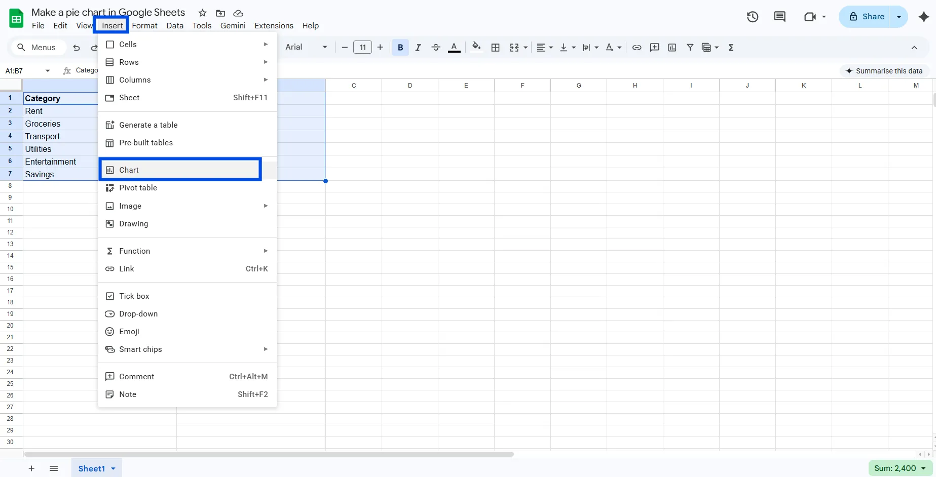 Open the Insert Menu