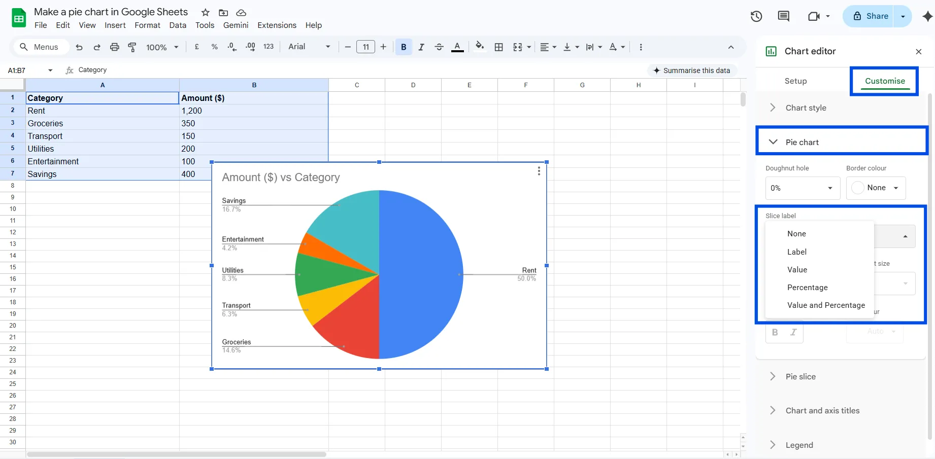 How to Add Percentage Labels to Pie Slices