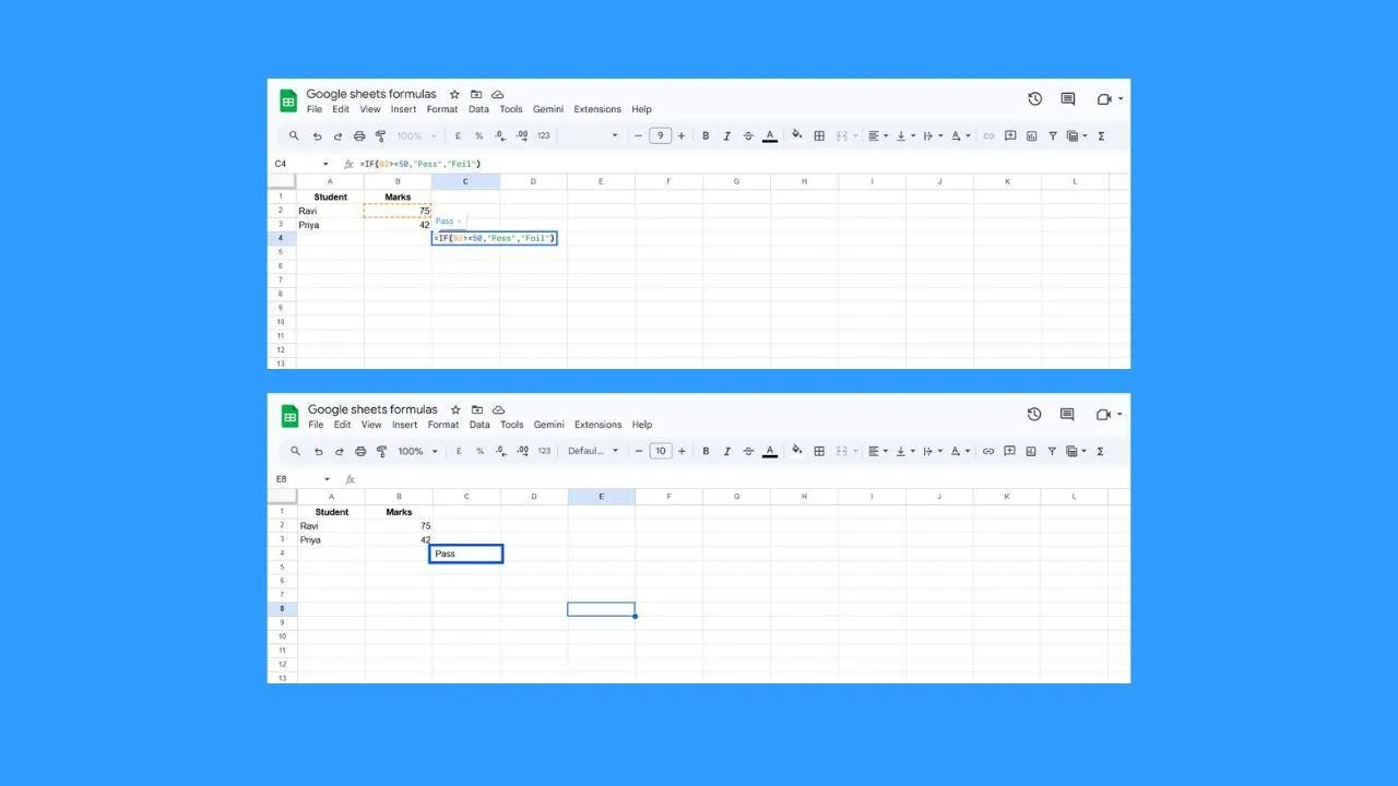 Using IF formula in Google Sheets