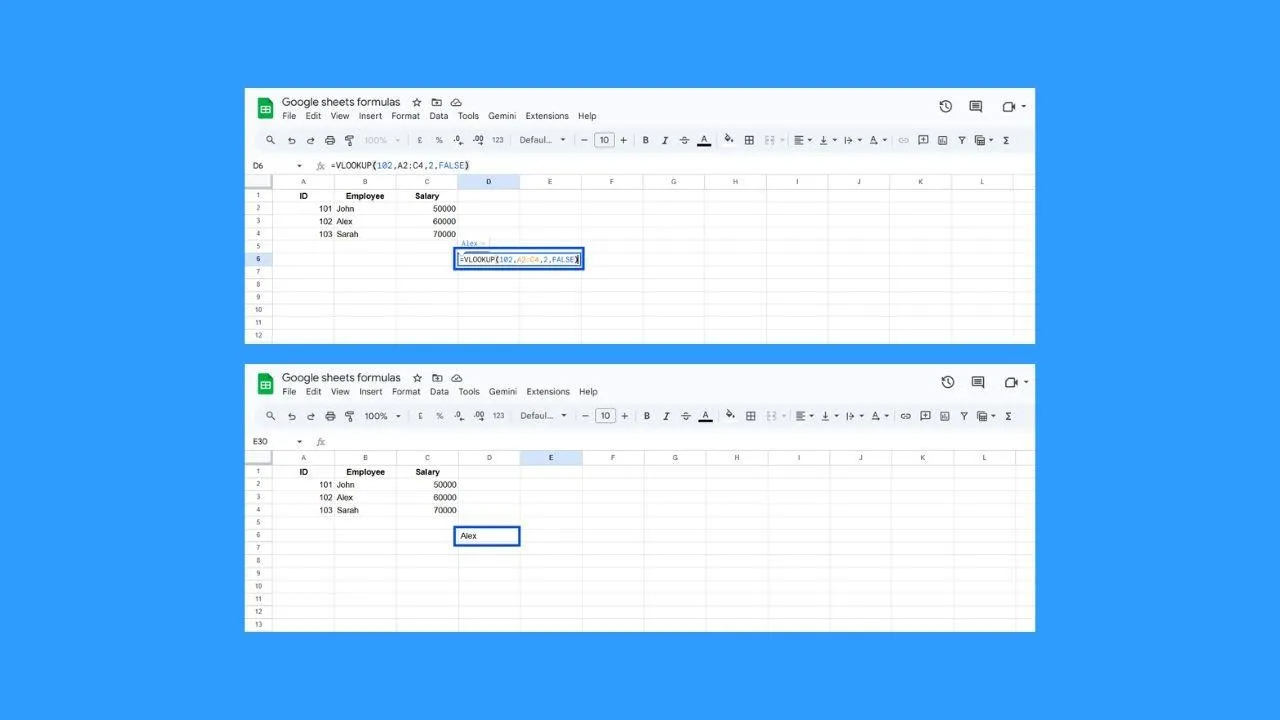 Using VLOOKUP in Google Sheets