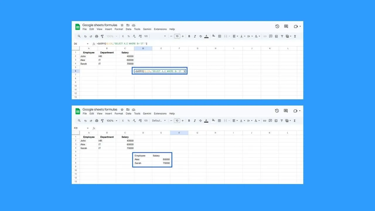 Using QUERY Function in Google Sheets