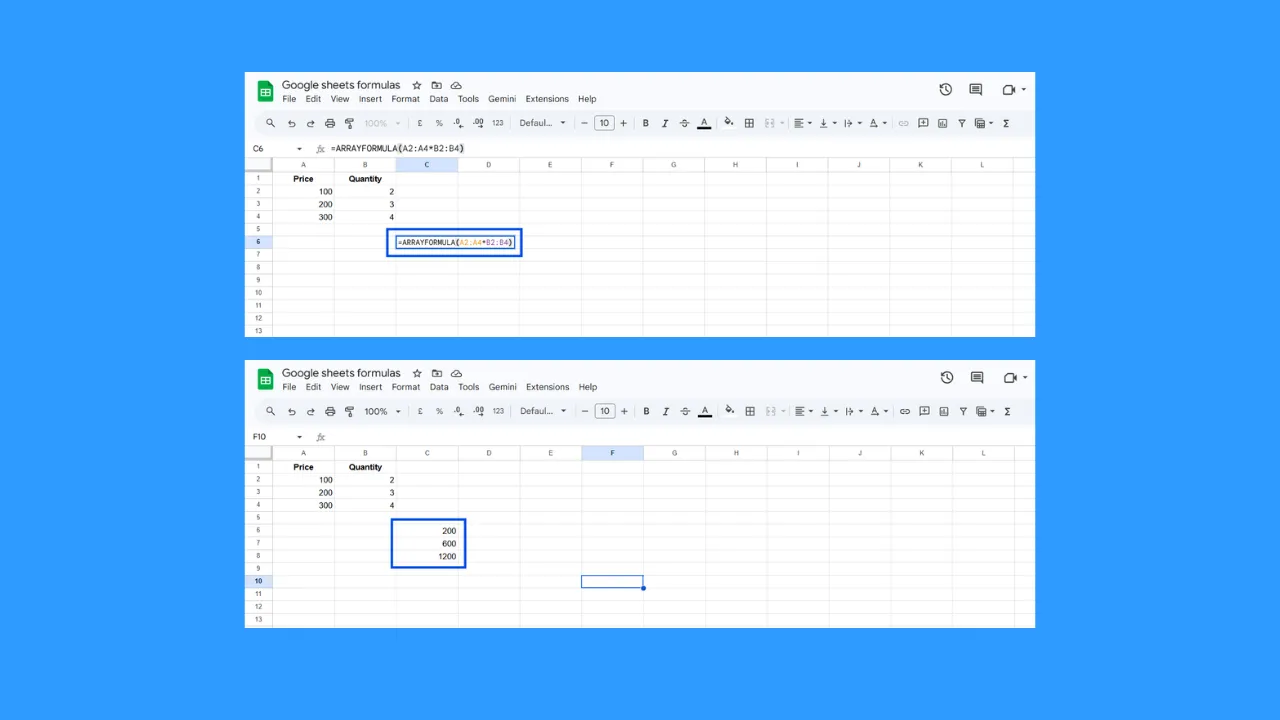 Using ARRAYFORMULA in Google Sheets