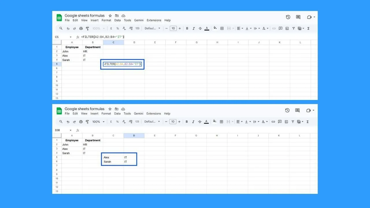 Using FILTER in Google Sheets