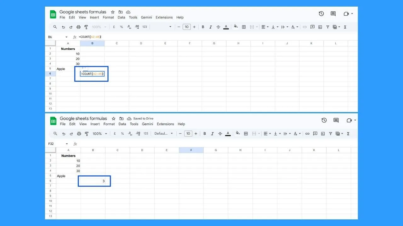 Using COUNTIF function in Google Sheets