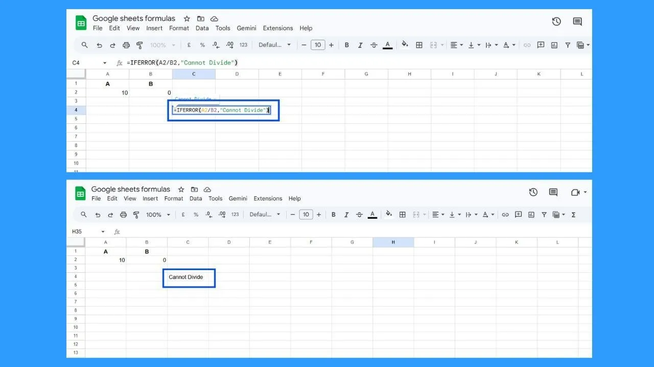 Using IFERROR in Google Sheets