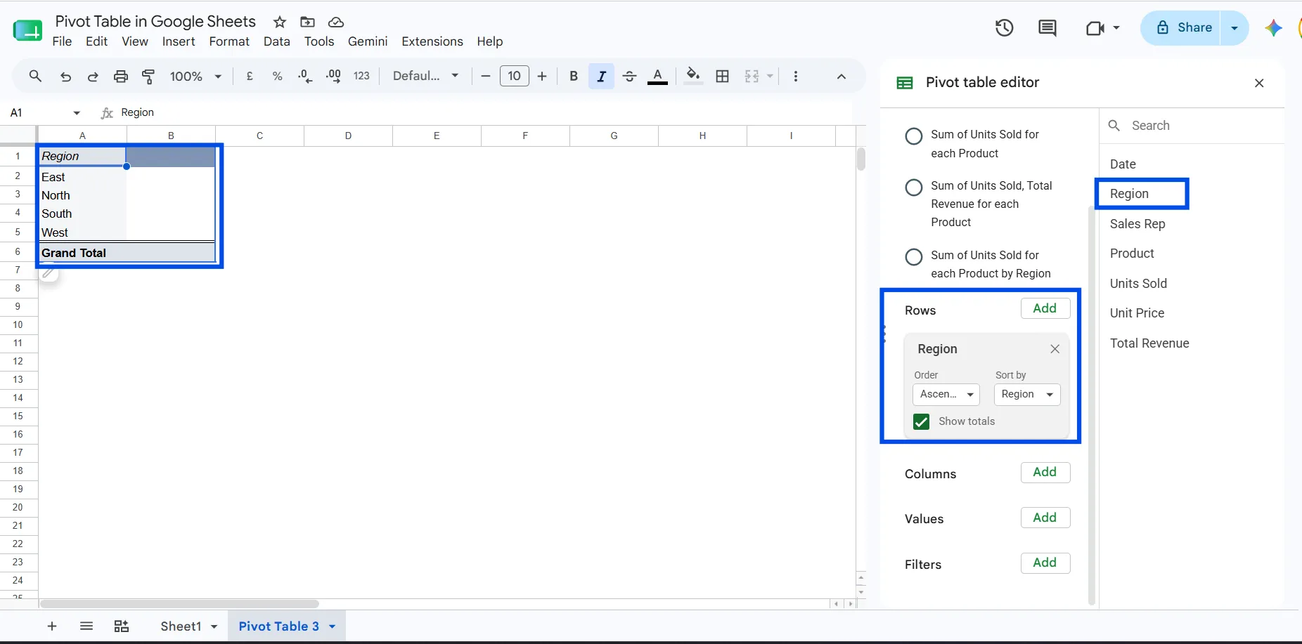 Understanding Rows in Pivot Table