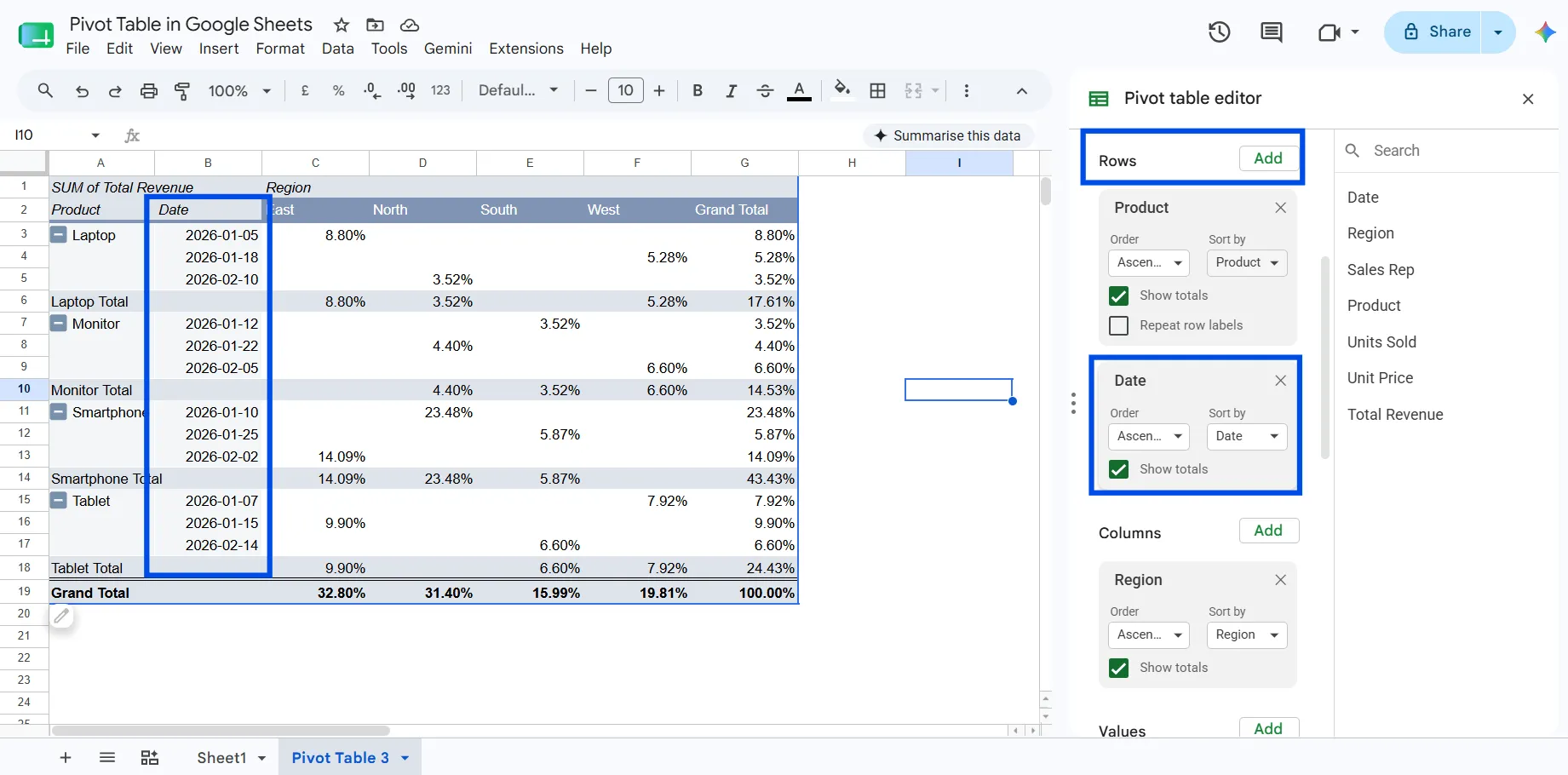Group Dates in Pivot Table