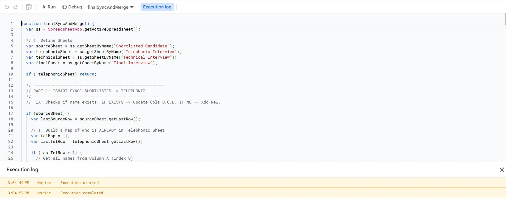 Apps script execution