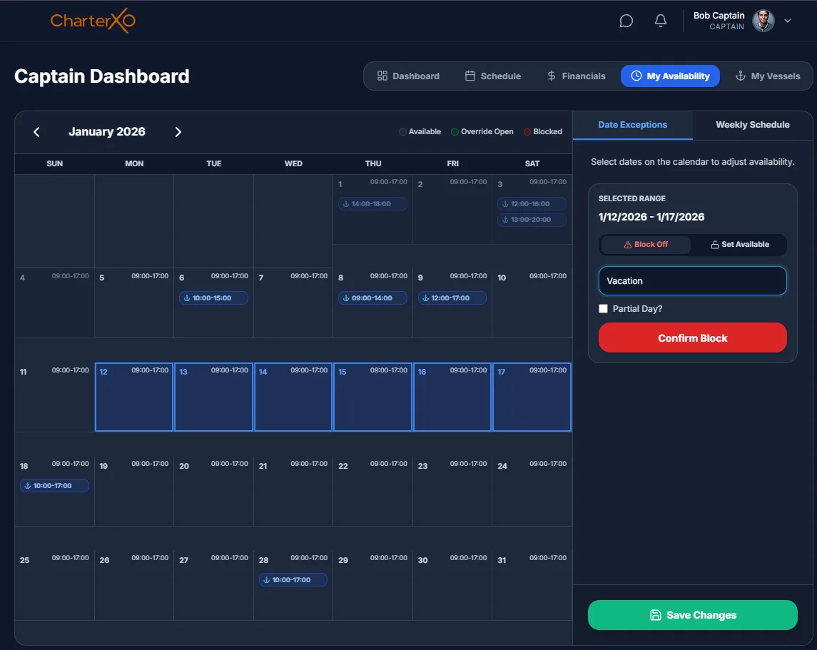 Availability Calendar