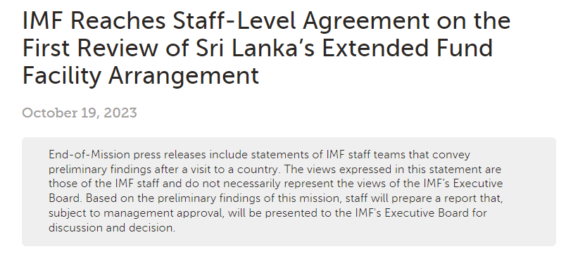 IMF Reaches Staff-Level Agreement on the First Review of Sri Lanka ETF