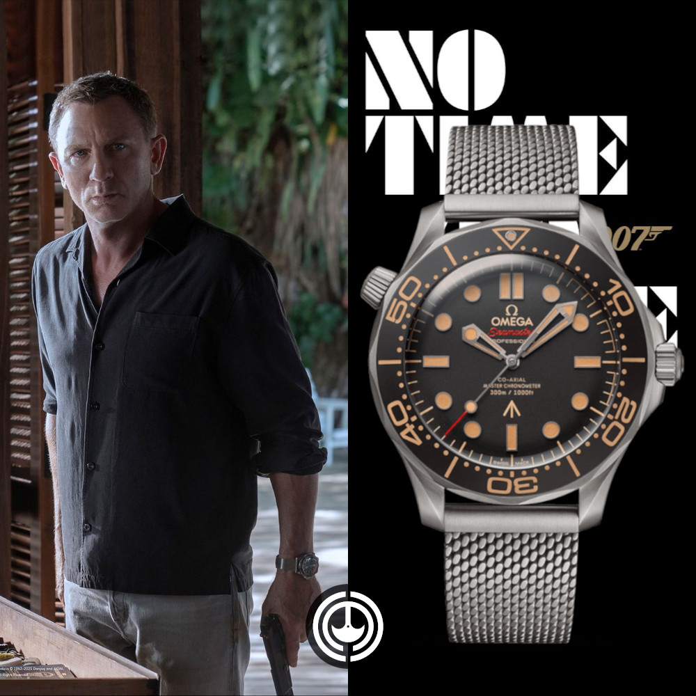 Daniel Craig in his last Bond film as the 007 agent sporting the iconic Omega Seamaster Co-Axial Master Chronometer 007 edition