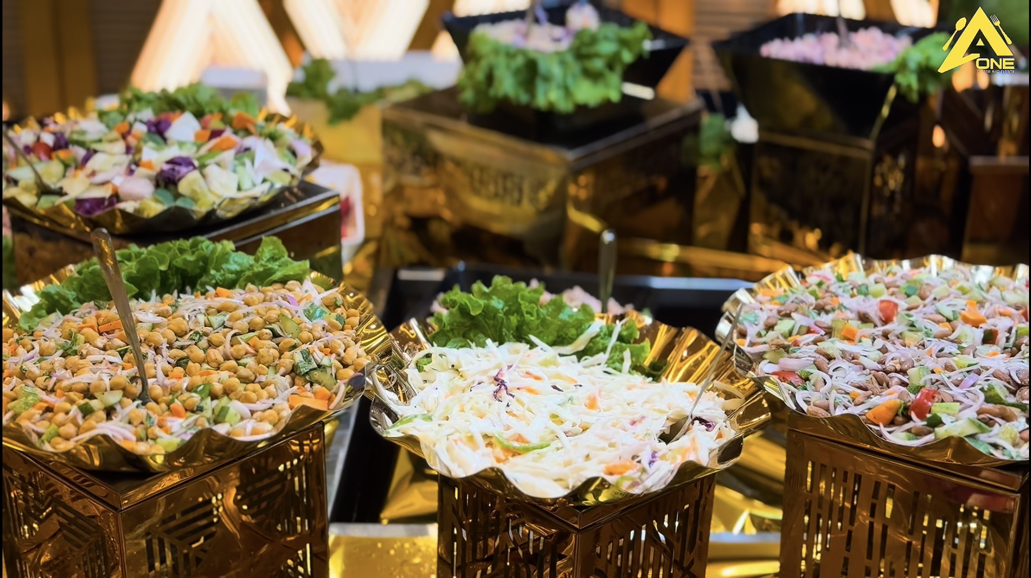 Vibrant outdoor garden party with catered food