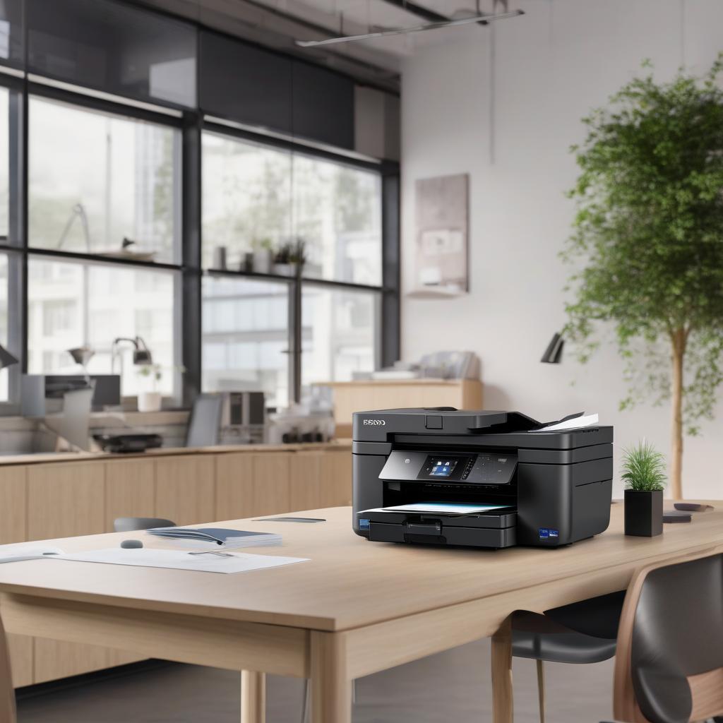 Epson ITS L18050 Inkjet printer, showcasing its sleek design and features, with an emphasis on photo printing capabilities, in a modern office setting.